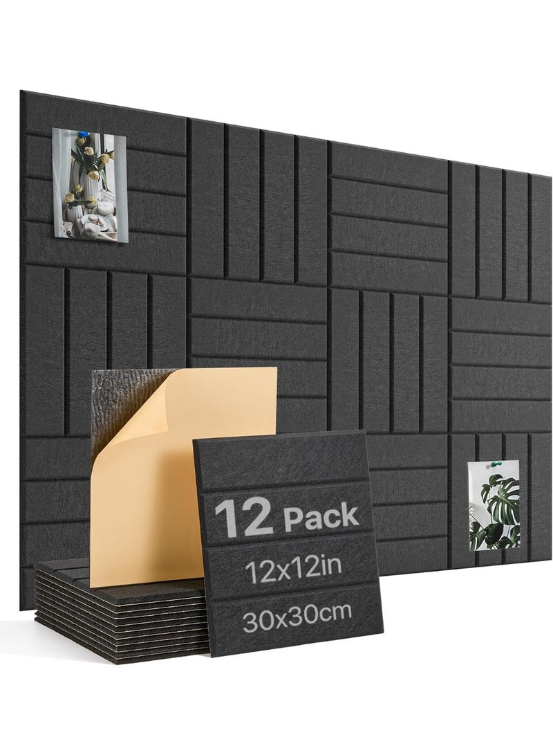 YelaJoy 12Pack 12"x12" Self - Adhesive Black Felt Bulletin Board Tiles - Large Cork Board Alternative for Home & Office Decor, Pin - Friendly Organizer - Image 1